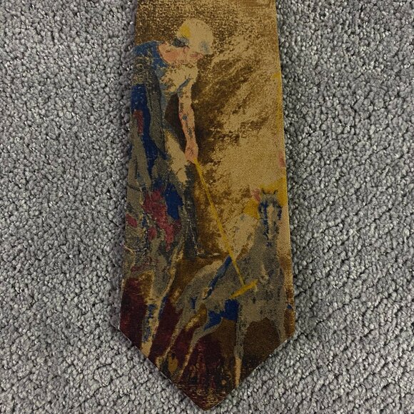 Vintage Polo Ralph Lauren Tie Necktie Silk Equestrian Made in USA Impressionism - Picture 1 of 10